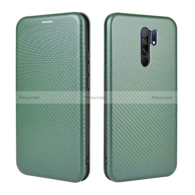 Leather Case Stands Flip Cover Holder L06Z for Xiaomi Redmi 9 Prime India Green