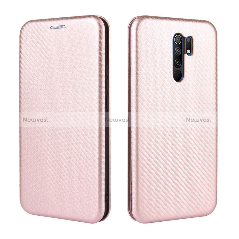 Leather Case Stands Flip Cover Holder L06Z for Xiaomi Redmi 9 Rose Gold
