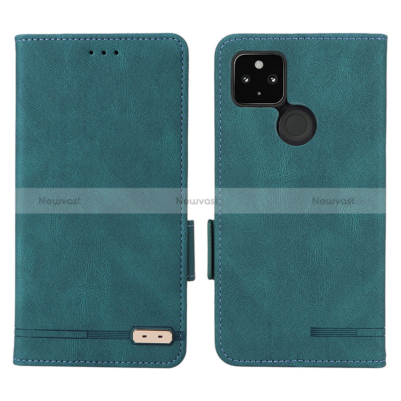 Leather Case Stands Flip Cover Holder L07Z for Google Pixel 4a 5G Green