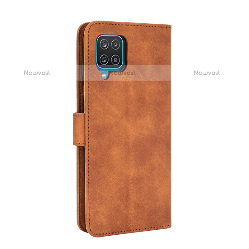 Leather Case Stands Flip Cover Holder L07Z for Samsung Galaxy F12 Brown