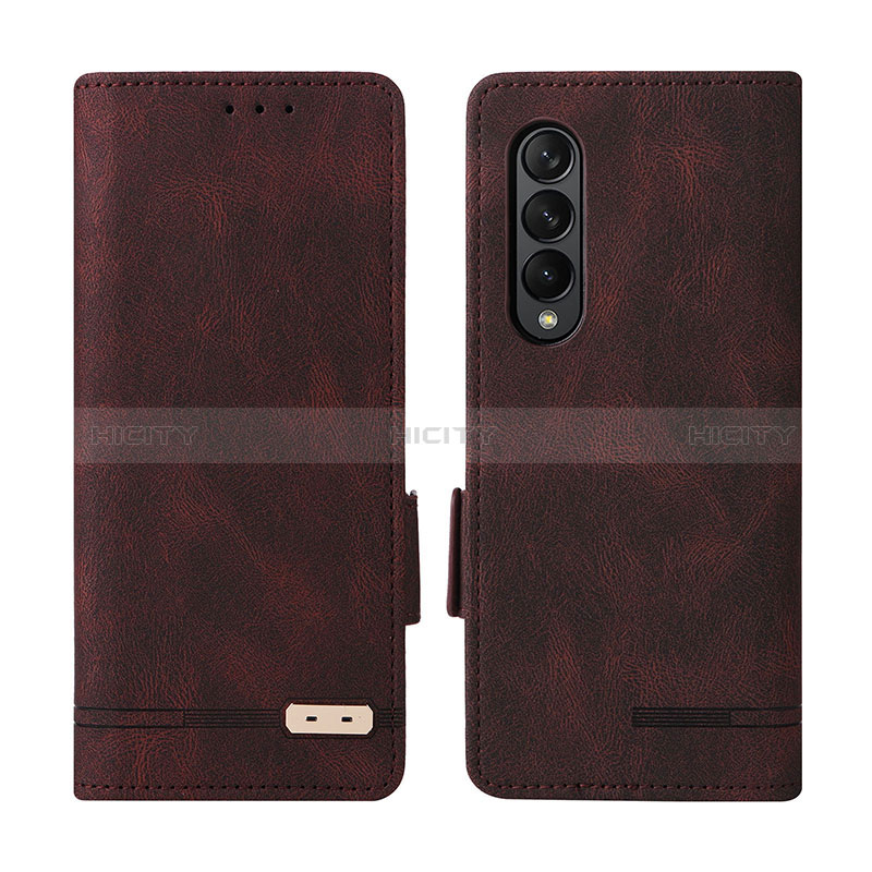 Leather Case Stands Flip Cover Holder L07Z for Samsung Galaxy Z Fold4 5G Brown