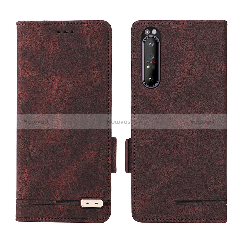 Leather Case Stands Flip Cover Holder L07Z for Sony Xperia 1 II Brown