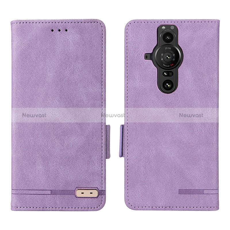 Leather Case Stands Flip Cover Holder L07Z for Sony Xperia PRO-I Purple