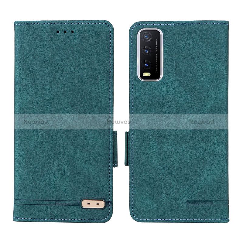 Leather Case Stands Flip Cover Holder L07Z for Vivo Y11s Green