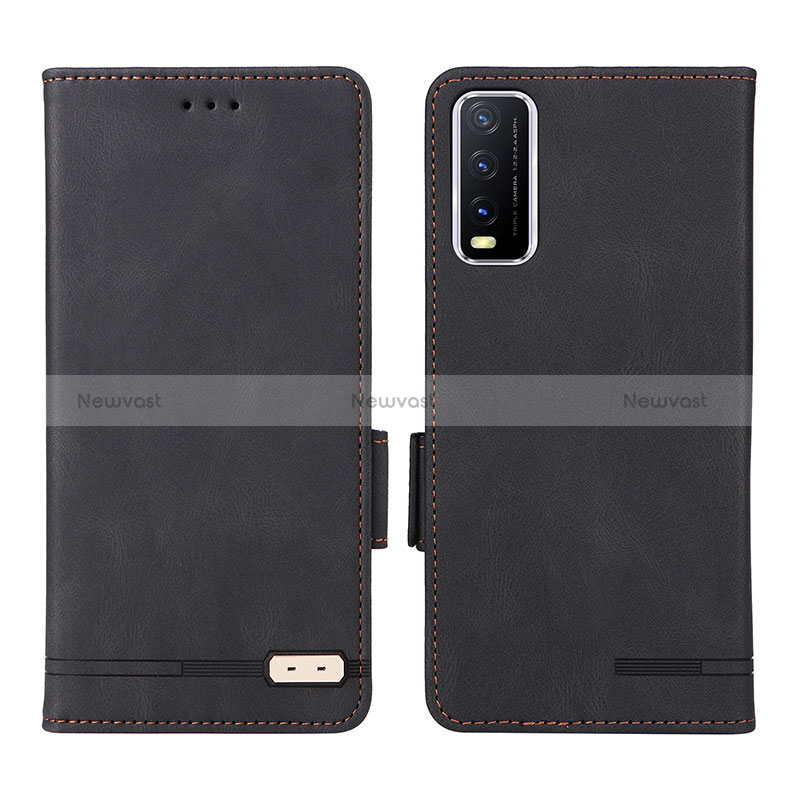 Leather Case Stands Flip Cover Holder L07Z for Vivo Y12s Black