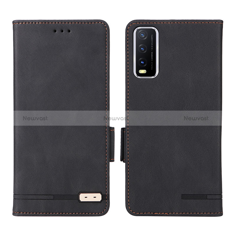 Leather Case Stands Flip Cover Holder L07Z for Vivo Y20 Black
