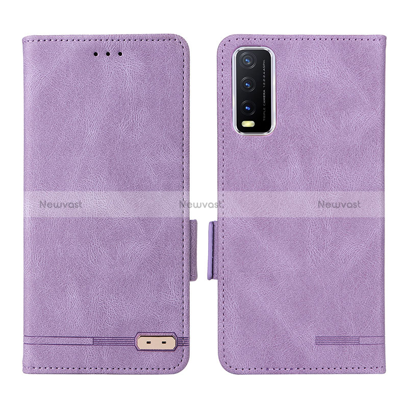 Leather Case Stands Flip Cover Holder L07Z for Vivo Y30 Purple