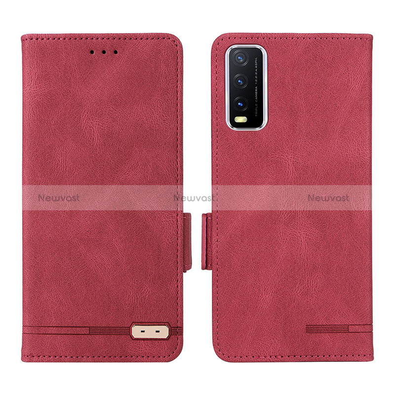 Leather Case Stands Flip Cover Holder L07Z for Vivo Y30 Red
