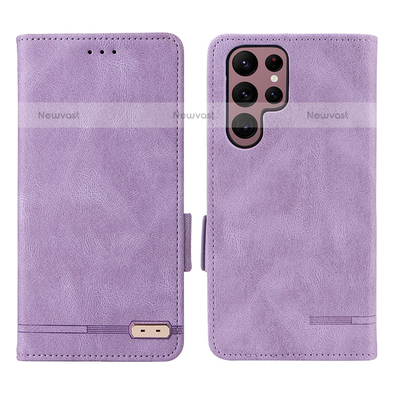 Leather Case Stands Flip Cover Holder L08Z for Samsung Galaxy S23 Ultra 5G Purple