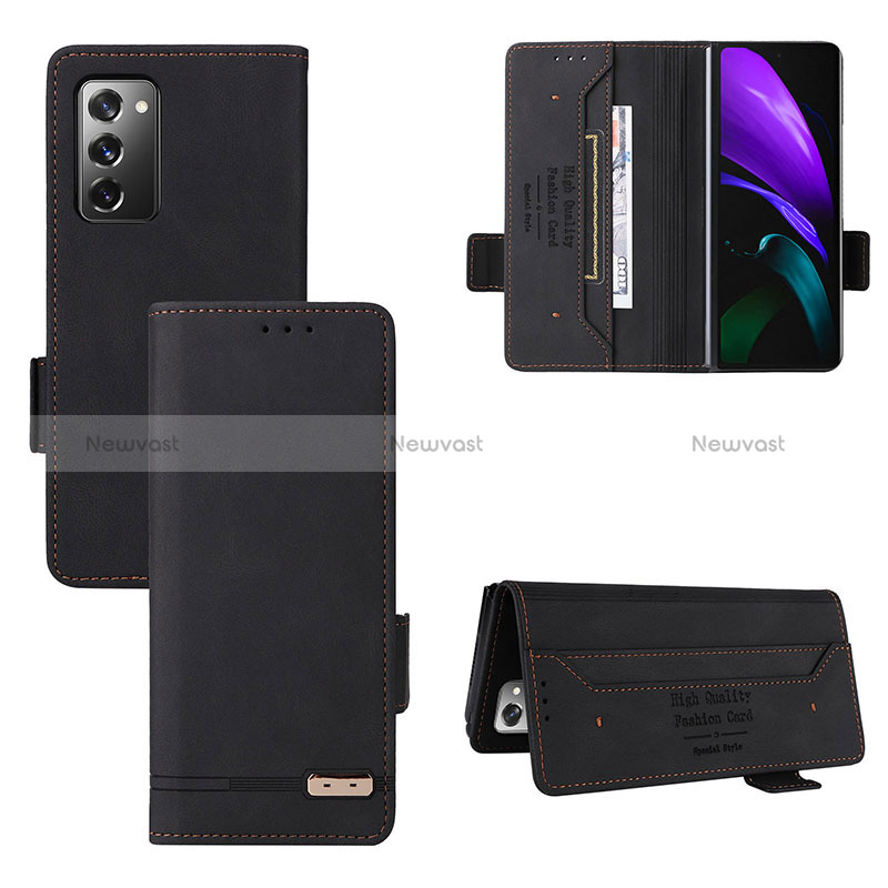 Leather Case Stands Flip Cover Holder L08Z for Samsung Galaxy Z Fold2 5G Black