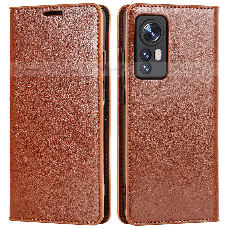 Leather Case Stands Flip Cover Holder L09 for Xiaomi Mi 12 Pro 5G Light Brown
