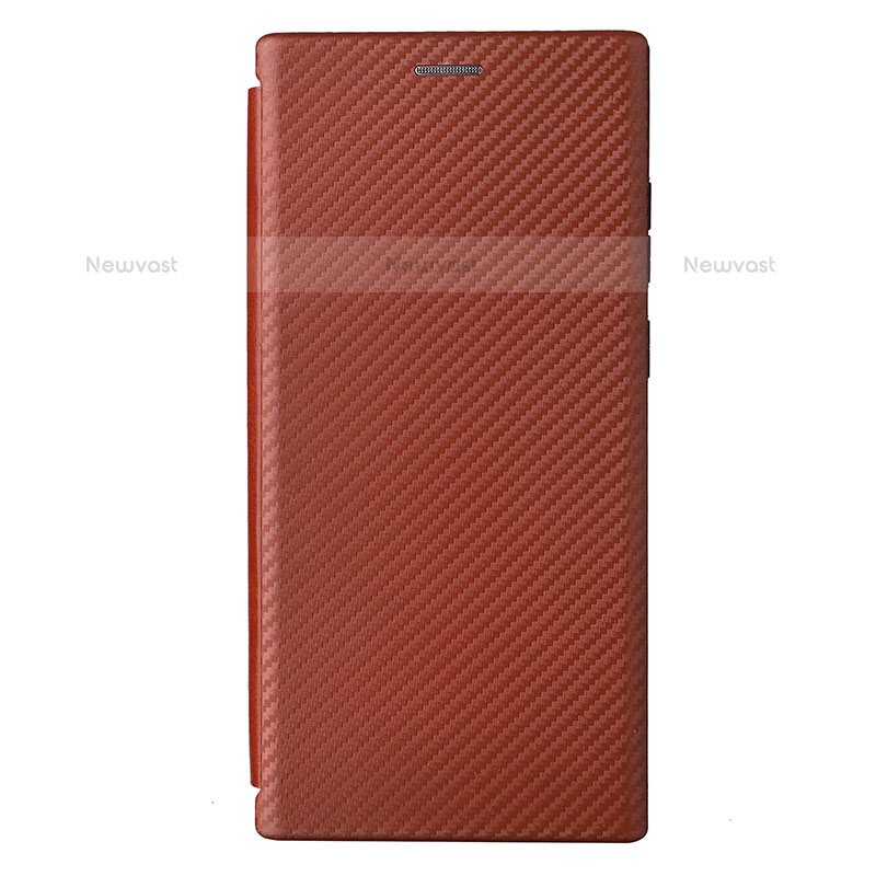 Leather Case Stands Flip Cover Holder L12Z for Samsung Galaxy S22 Ultra 5G Brown