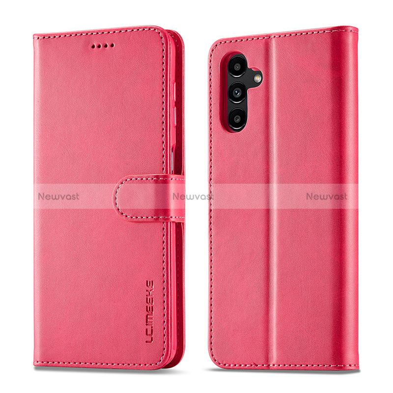 Leather Case Stands Flip Cover Holder LC1 for Samsung Galaxy A14 5G Hot Pink