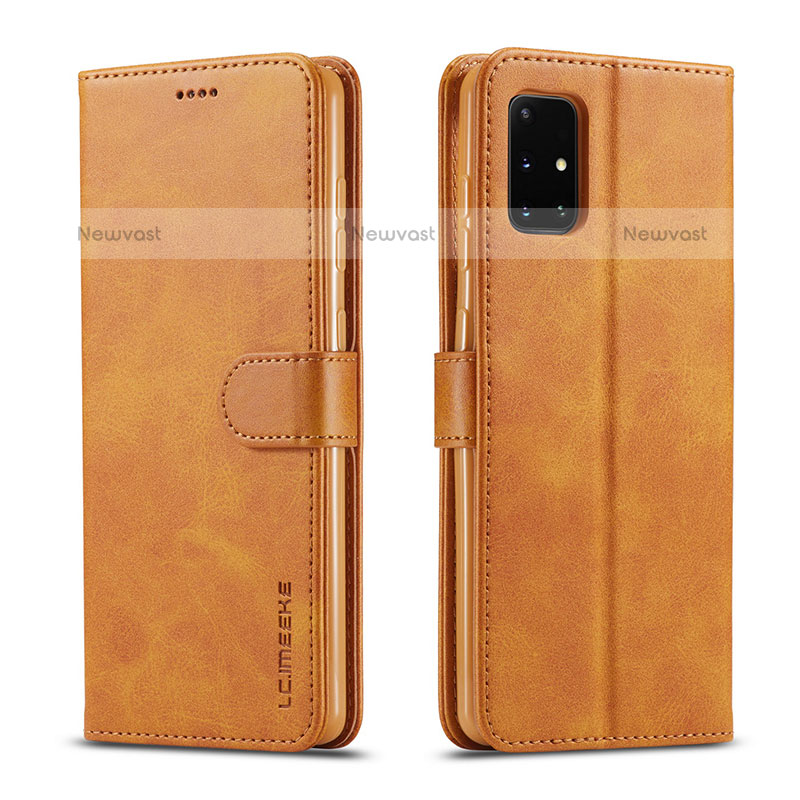 Leather Case Stands Flip Cover Holder LC1 for Samsung Galaxy M51 Light Brown