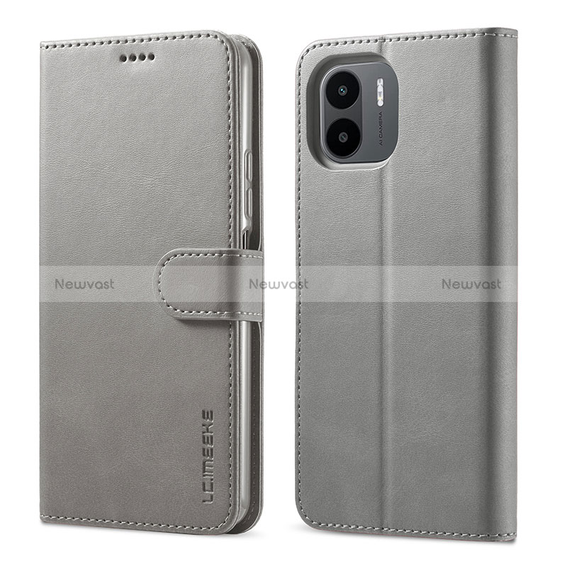 Leather Case Stands Flip Cover Holder LC1 for Xiaomi Redmi A2 Gray