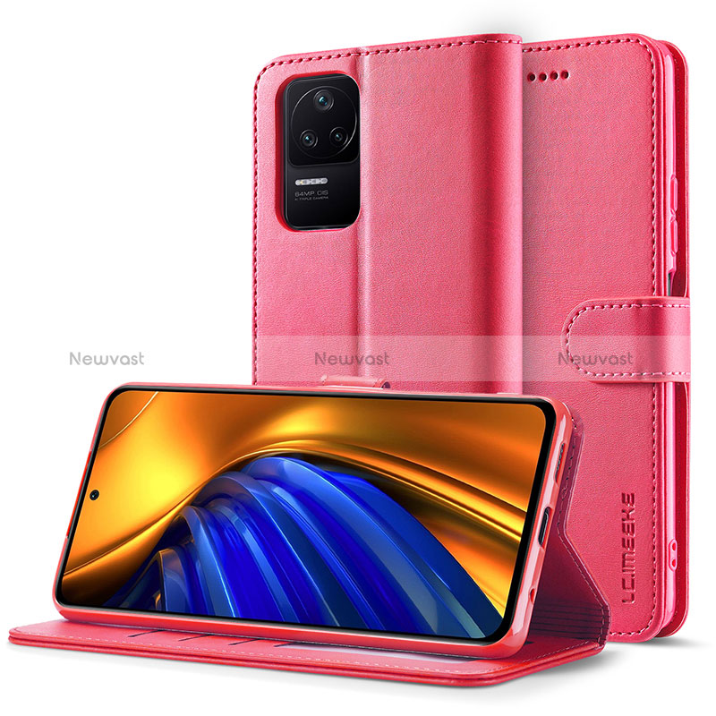 Leather Case Stands Flip Cover Holder LC2 for Xiaomi Poco F4 5G Hot Pink