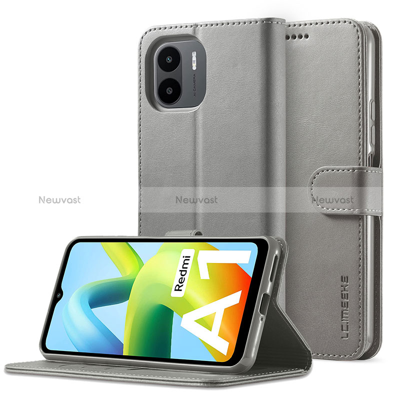 Leather Case Stands Flip Cover Holder LC2 for Xiaomi Redmi A1 Gray