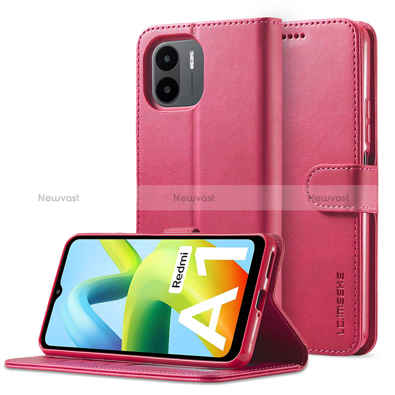 Leather Case Stands Flip Cover Holder LC2 for Xiaomi Redmi A2 Hot Pink