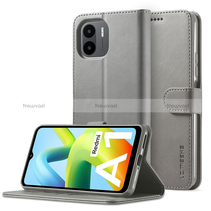 Leather Case Stands Flip Cover Holder LC2 for Xiaomi Redmi A2 Plus Gray
