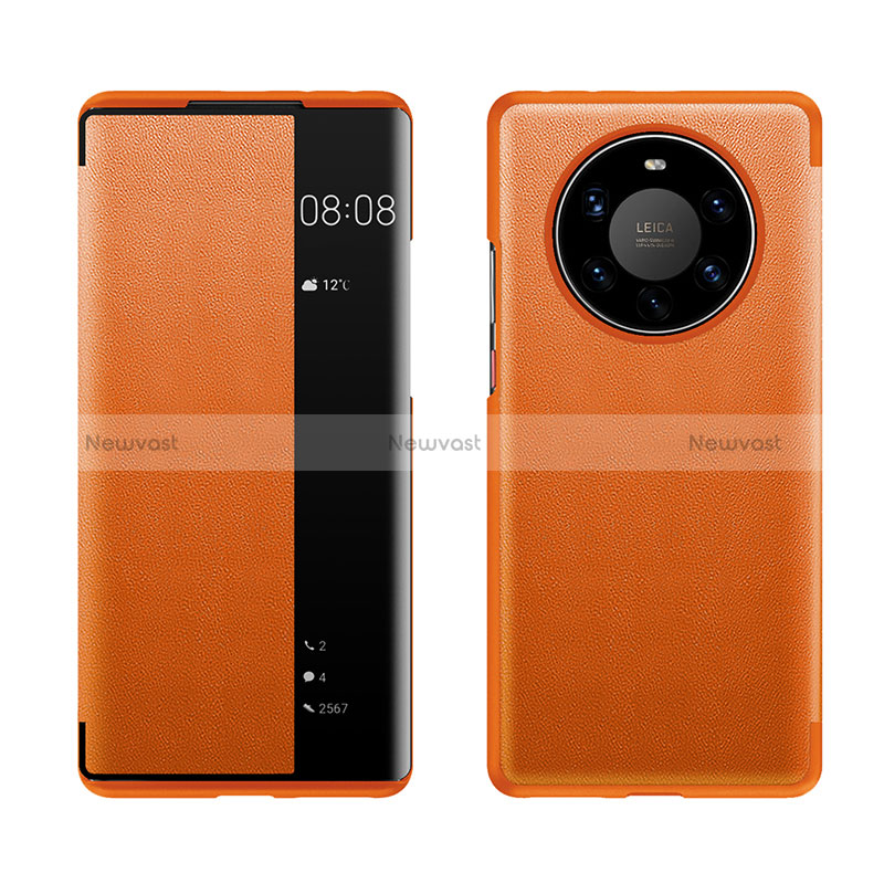 Leather Case Stands Flip Cover Holder LF1 for Huawei Mate 40 Pro+ Plus Orange