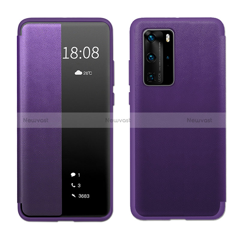 Leather Case Stands Flip Cover Holder LF1 for Huawei P40 Pro Purple