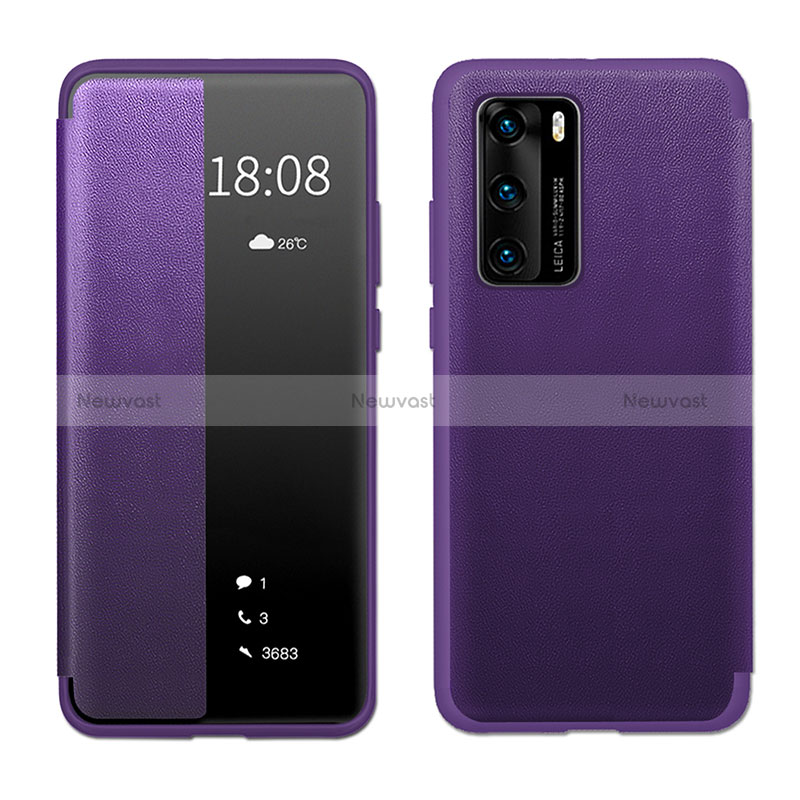 Leather Case Stands Flip Cover Holder LF1 for Huawei P40 Purple
