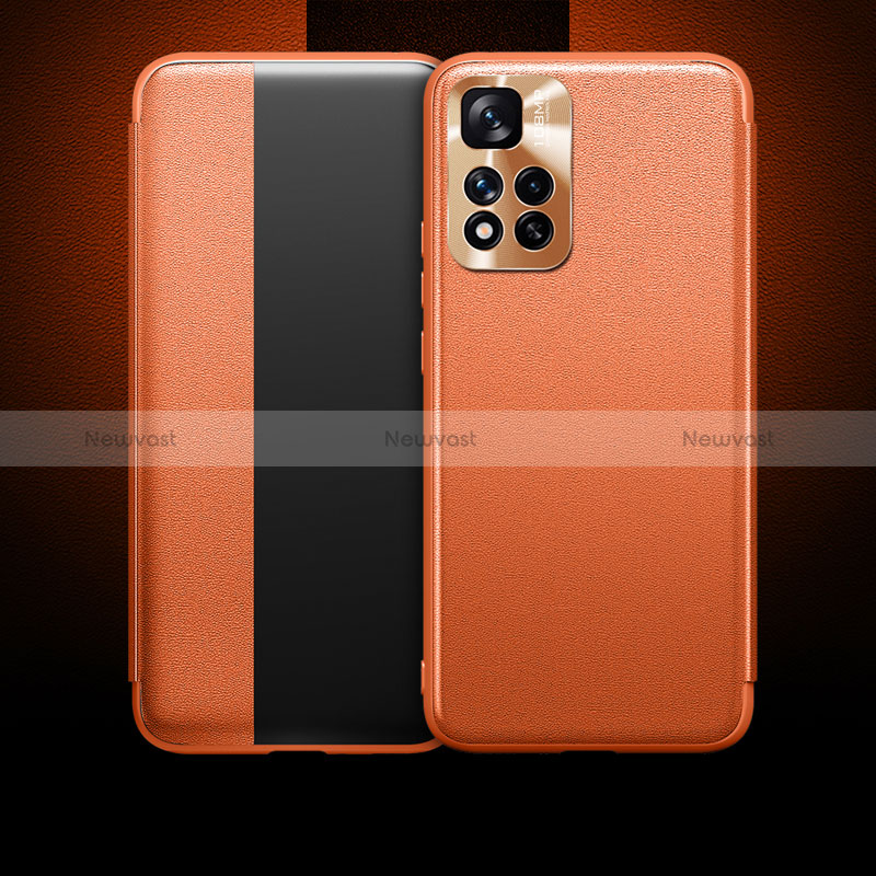 Leather Case Stands Flip Cover Holder LF1 for Xiaomi Redmi Note 11 Pro+ Plus 5G Orange