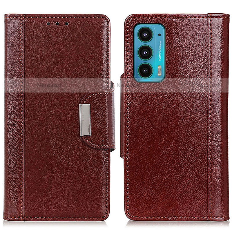 Leather Case Stands Flip Cover Holder M01L for Motorola Moto Edge Lite 5G Brown