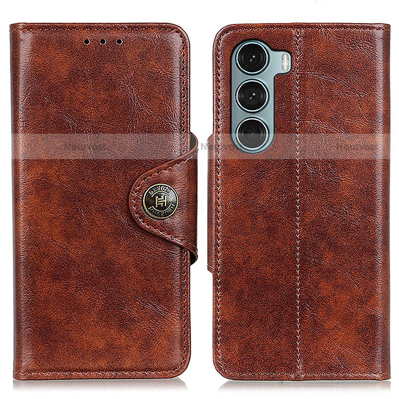 Leather Case Stands Flip Cover Holder M01L for Motorola Moto G200 5G Brown