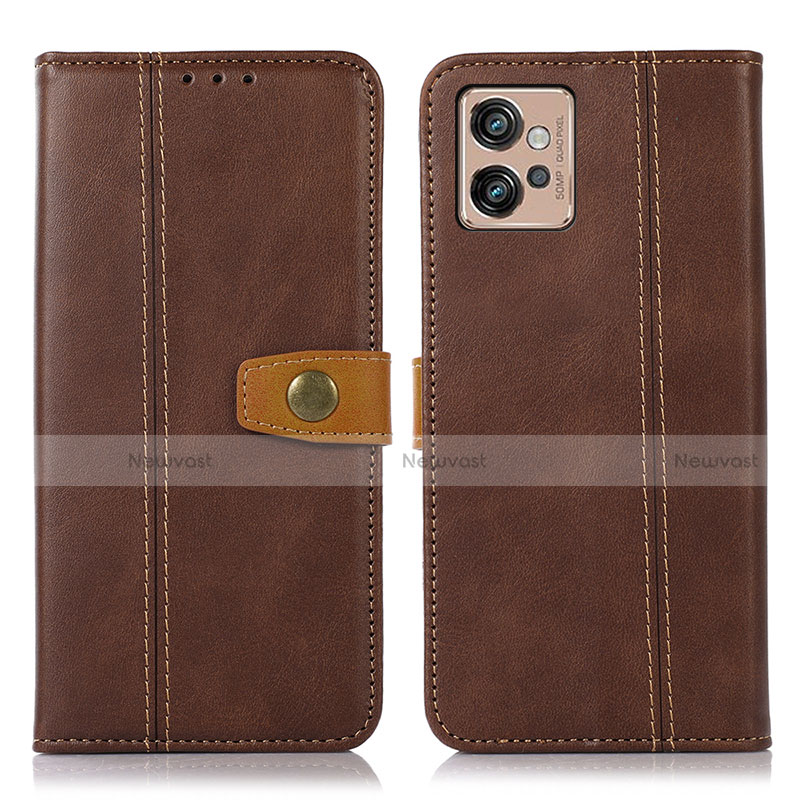 Leather Case Stands Flip Cover Holder M01L for Motorola Moto G32 Brown