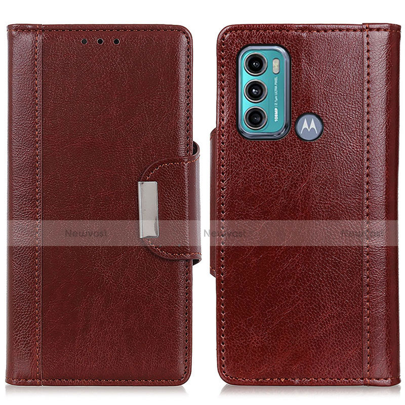Leather Case Stands Flip Cover Holder M01L for Motorola Moto G60 Brown