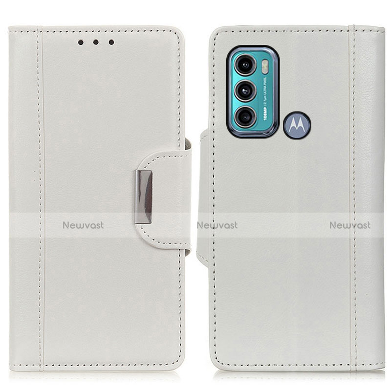 Leather Case Stands Flip Cover Holder M01L for Motorola Moto G60 White