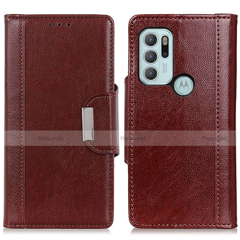 Leather Case Stands Flip Cover Holder M01L for Motorola Moto G60s Brown