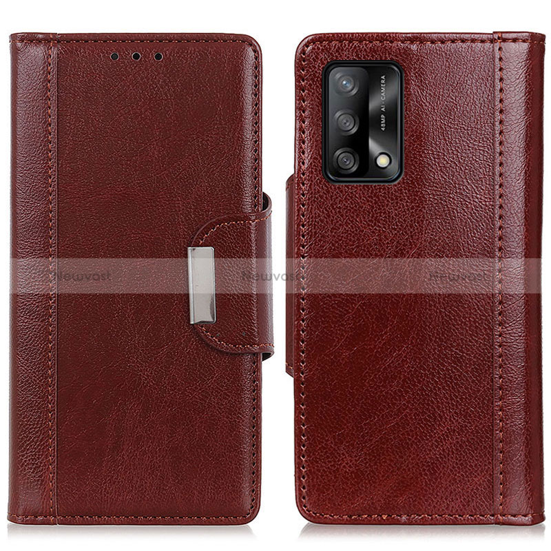 Leather Case Stands Flip Cover Holder M01L for Oppo A95 4G Brown