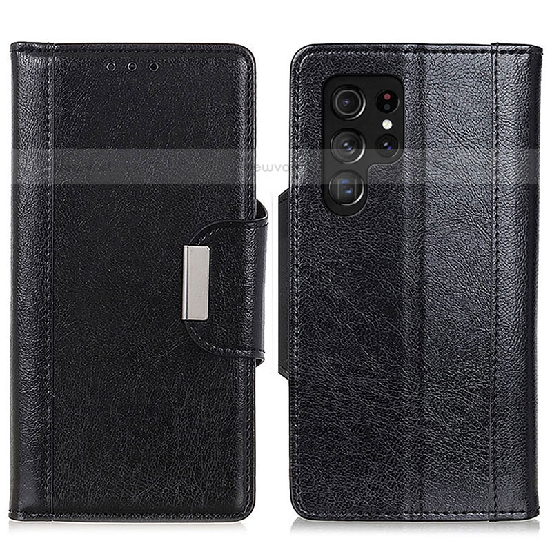 Leather Case Stands Flip Cover Holder M01L for Samsung Galaxy S23 Ultra 5G Black