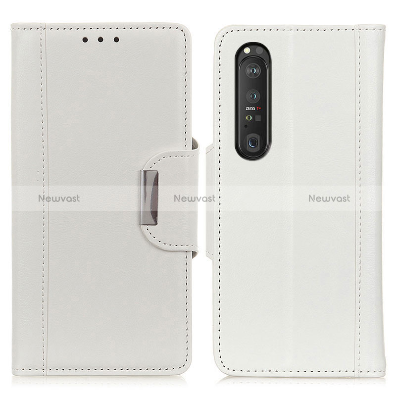 Leather Case Stands Flip Cover Holder M01L for Sony Xperia 1 III White