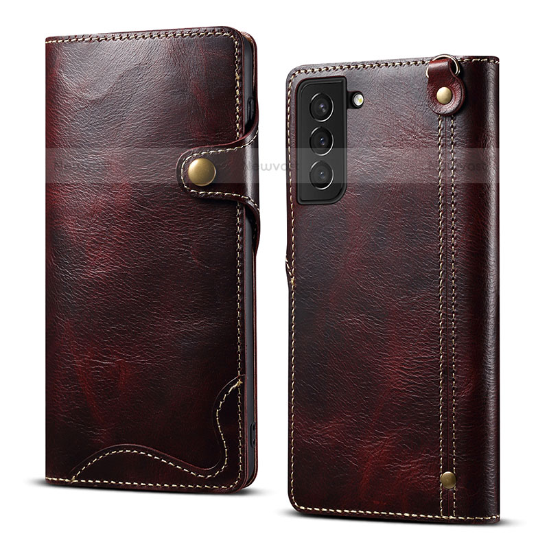 Leather Case Stands Flip Cover Holder M01T for Samsung Galaxy S23 Plus 5G Red Wine