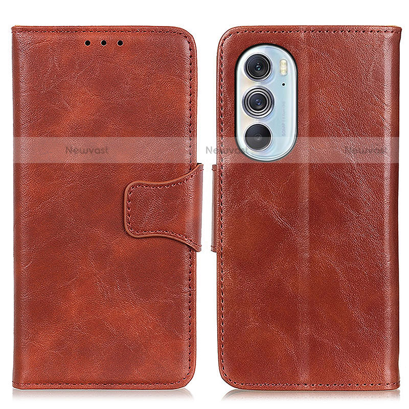 Leather Case Stands Flip Cover Holder M02L for Motorola Moto Edge Plus (2022) 5G Brown