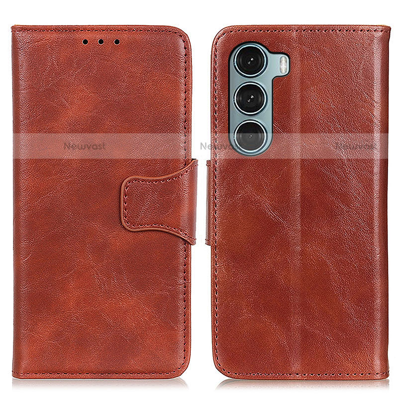 Leather Case Stands Flip Cover Holder M02L for Motorola Moto G200 5G Brown