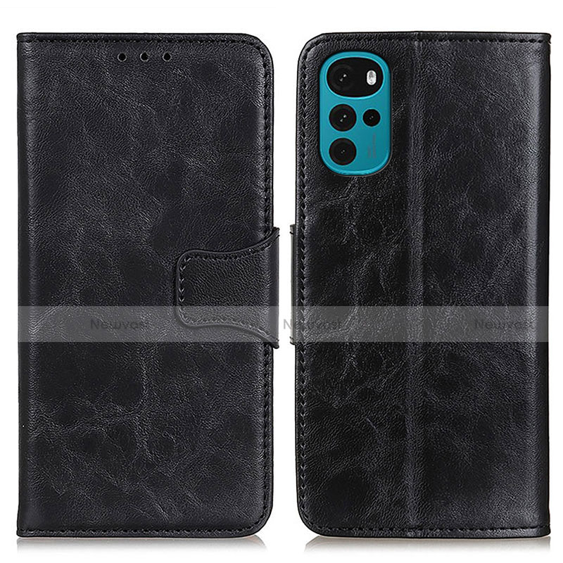 Leather Case Stands Flip Cover Holder M02L for Motorola Moto G22 Black