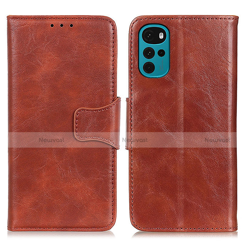 Leather Case Stands Flip Cover Holder M02L for Motorola Moto G22 Brown