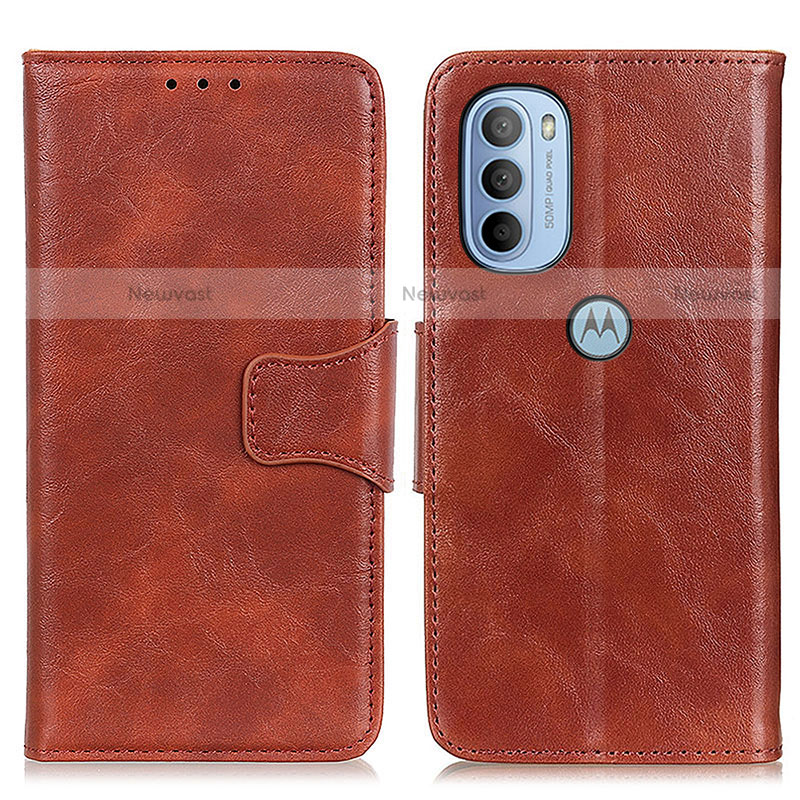 Leather Case Stands Flip Cover Holder M02L for Motorola Moto G31 Brown