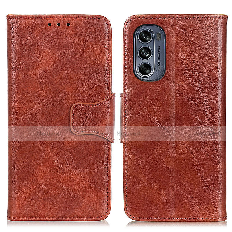 Leather Case Stands Flip Cover Holder M02L for Motorola Moto G62 5G Brown