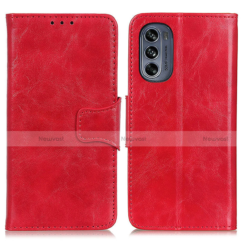 Leather Case Stands Flip Cover Holder M02L for Motorola Moto G62 5G Red