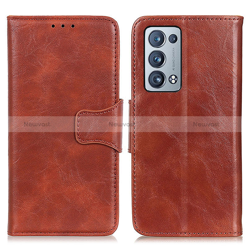 Leather Case Stands Flip Cover Holder M02L for Oppo Reno6 Pro 5G Brown