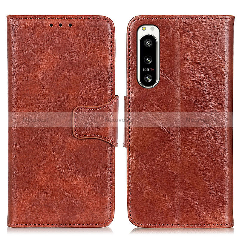 Leather Case Stands Flip Cover Holder M02L for Sony Xperia 5 IV Brown