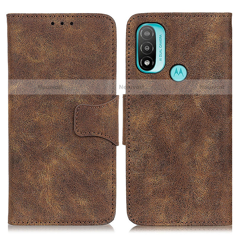 Leather Case Stands Flip Cover Holder M03L for Motorola Moto E20 Brown