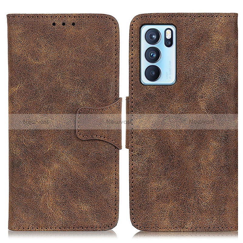 Leather Case Stands Flip Cover Holder M03L for Oppo Reno6 Pro 5G India Brown
