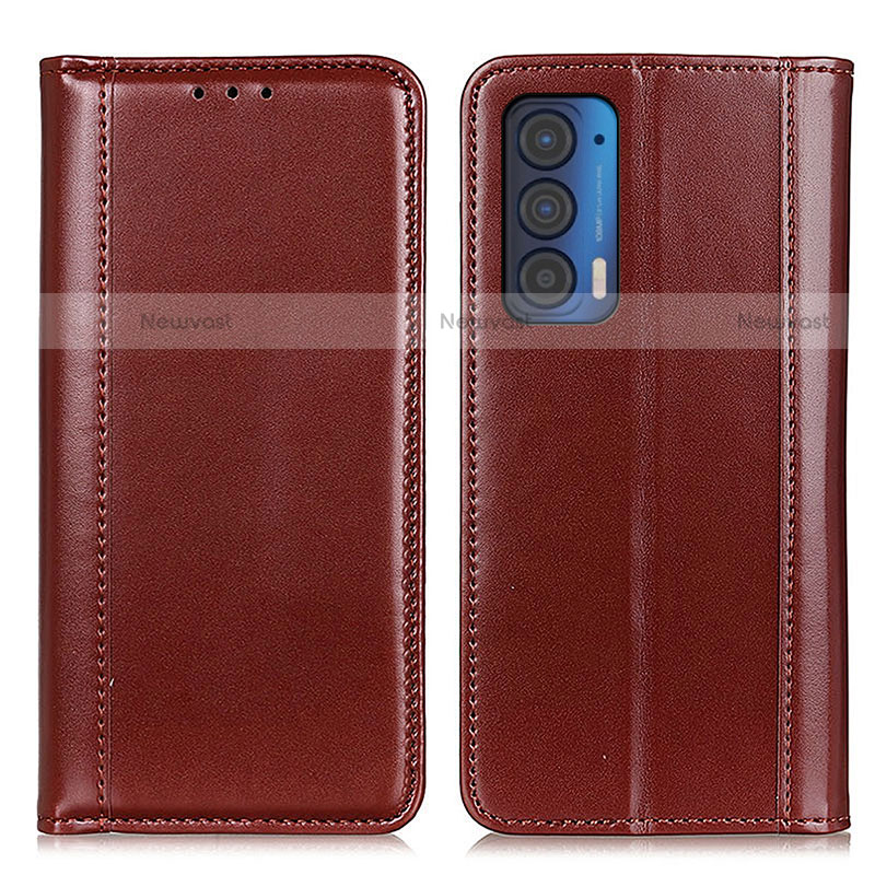 Leather Case Stands Flip Cover Holder M05L for Motorola Moto Edge (2021) 5G Brown