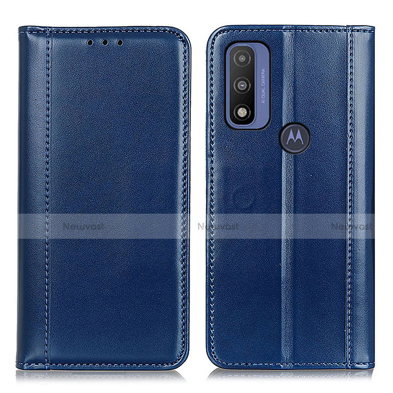 Leather Case Stands Flip Cover Holder M05L for Motorola Moto G Pure Blue